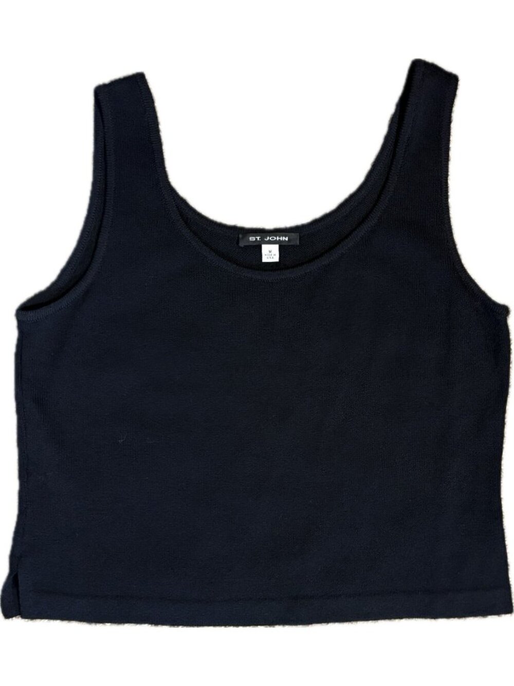 St. John M Tank Top Milano Knit Shell Boxy Scoop Neck Black St Santana Traveler